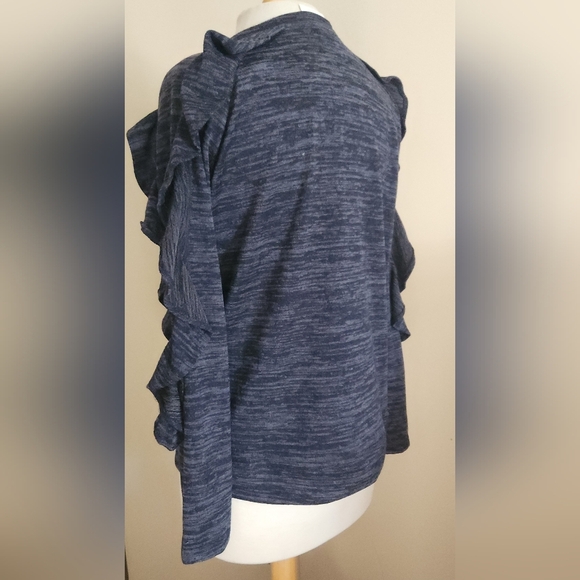 T81 August Silk stylish Heather Blue knit top with ruffly long sleeves Size L - Picture 6 of 11